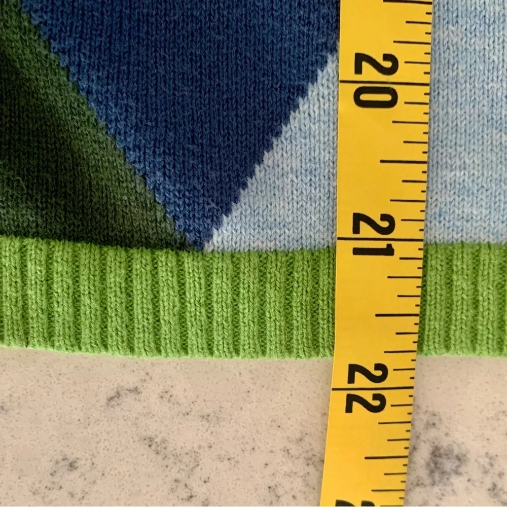 Izod 90’s Vintage Women's V-Neck Argyle Cardigan - Green and Blue